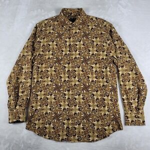 Jhane Barnes Long Sleeve Button Up Shirt Men's Medium Gold Geometric 100% Silk